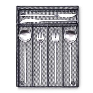 wugeshop silverware drawer organizer black, kitchen drawer organizer metal mesh utensil tray non-slip cutlery tray, 5 compartments