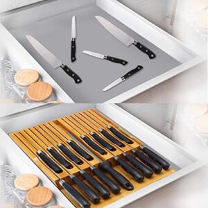 Bamboo Knife Drawer Organizer, Expandable Cutlery Tray and In-Drawer Knife Insert (16 knives)