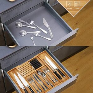 Bamboo Knife Drawer Organizer, Expandable Cutlery Tray and In-Drawer Knife Insert (16 knives)