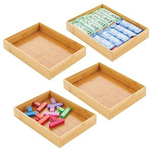 mDesign Bamboo Wood Stackable Drawer Organizer Bin Box for Kitchen; Holds Silverware, Cutlery, Utensils - Echo Collection - 4 Pack - Natural