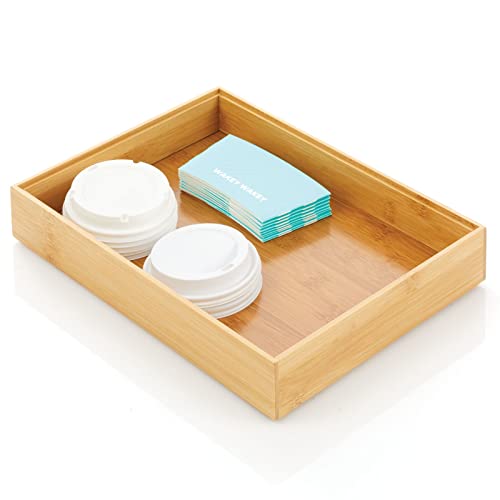 mDesign Bamboo Wood Stackable Drawer Organizer Bin Box for Kitchen; Holds Silverware, Cutlery, Utensils - Echo Collection - 4 Pack - Natural
