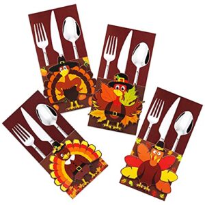 fall thanksgiving cutlery holder set, 24 pcs thanksgiving turkey utensil decor, fall harvest dinner table decoration family gathering party supplies