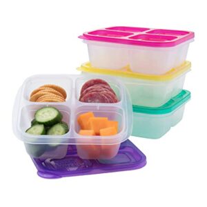 easylunchboxes® – bento snack boxes – reusable 4-compartment food containers for school, work and travel, set of 4, brights