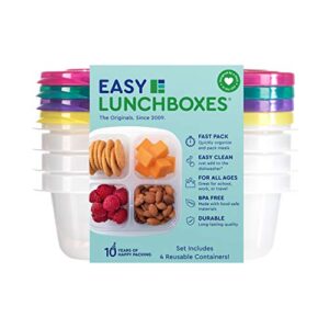 EasyLunchboxes® - Bento Snack Boxes - Reusable 4-Compartment Food Containers for School, Work and Travel, Set of 4, Brights