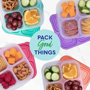 EasyLunchboxes® - Bento Snack Boxes - Reusable 4-Compartment Food Containers for School, Work and Travel, Set of 4, Brights