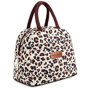 baloray lunch bag for women men insulated lunch box for adult reusable lunch tote bag for work, picnic, school or travel (leopard)