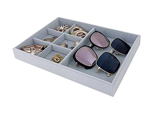 Svea Display Grey Velvet Stackable Organizer Premium Quality Stackable Tray (6 Grid Flat)