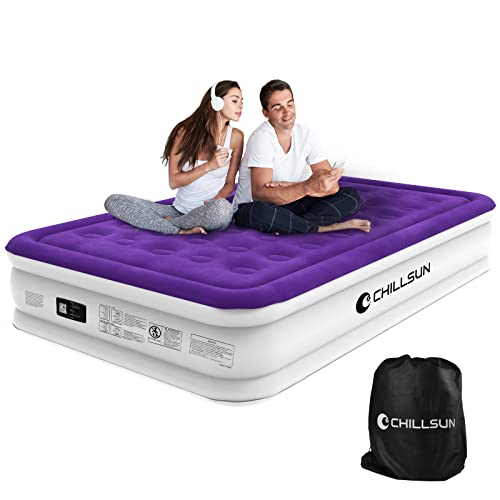 CHILLSUN Queen Air Mattress with Built in Pump,16 inch Double-High Inflatable Mattress with Flocked Top, Easy Inflate, Waterproof, Portable Blow Up Bed for Home…