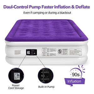 CHILLSUN Queen Air Mattress with Built in Pump,16 inch Double-High Inflatable Mattress with Flocked Top, Easy Inflate, Waterproof, Portable Blow Up Bed for Home…