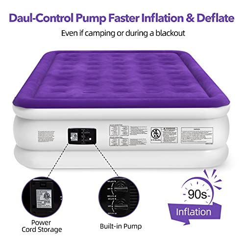 CHILLSUN Queen Air Mattress with Built in Pump,16 inch Double-High Inflatable Mattress with Flocked Top, Easy Inflate, Waterproof, Portable Blow Up Bed for Home…