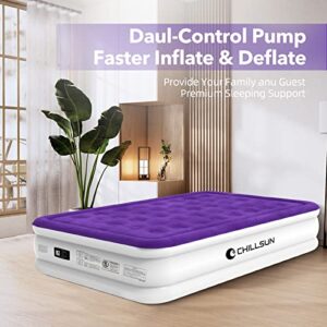 CHILLSUN Queen Air Mattress with Built in Pump,16 inch Double-High Inflatable Mattress with Flocked Top, Easy Inflate, Waterproof, Portable Blow Up Bed for Home…