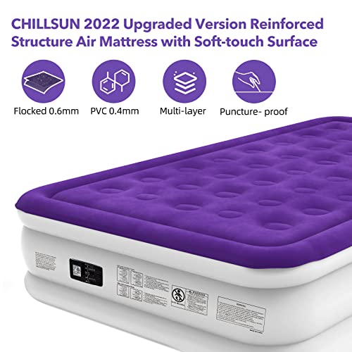 CHILLSUN Queen Air Mattress with Built in Pump,16 inch Double-High Inflatable Mattress with Flocked Top, Easy Inflate, Waterproof, Portable Blow Up Bed for Home…