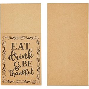 Thanksgiving Dinner Party Utensil Holder Pockets, Eat Drink & Be Thankful (36 Pack)
