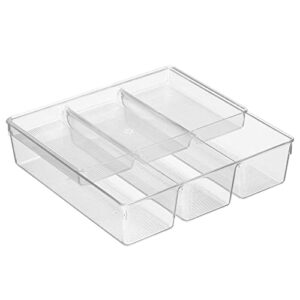 mDesign Plastic Kitchen Drawer Organizer Tray Set - Horizontal Storage Bin for Organizing Cutlery, Flatware, Silverware, Utensil, and Appliances - 12" Long - Ligne Collection - Clear