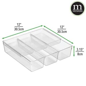 mDesign Plastic Kitchen Drawer Organizer Tray Set - Horizontal Storage Bin for Organizing Cutlery, Flatware, Silverware, Utensil, and Appliances - 12" Long - Ligne Collection - Clear