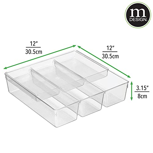 mDesign Plastic Kitchen Drawer Organizer Tray Set - Horizontal Storage Bin for Organizing Cutlery, Flatware, Silverware, Utensil, and Appliances - 12" Long - Ligne Collection - Clear