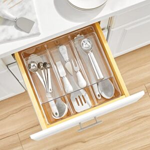 mDesign Plastic Kitchen Drawer Organizer Tray Set - Horizontal Storage Bin for Organizing Cutlery, Flatware, Silverware, Utensil, and Appliances - 12" Long - Ligne Collection - Clear