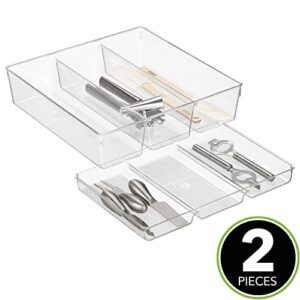 mDesign Plastic Kitchen Drawer Organizer Tray Set - Horizontal Storage Bin for Organizing Cutlery, Flatware, Silverware, Utensil, and Appliances - 12" Long - Ligne Collection - Clear