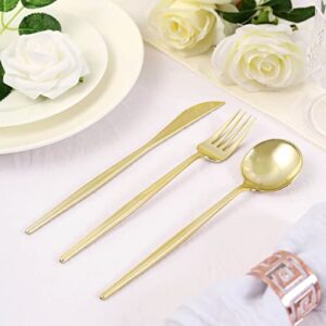 Efavormart 24 Pack | Gold Sleek Modern Flatware Set, Premium Plastic Silverware Cutlery Set - 8"