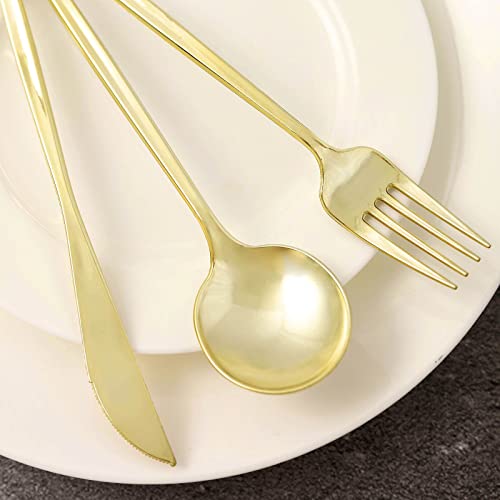 Efavormart 24 Pack | Gold Sleek Modern Flatware Set, Premium Plastic Silverware Cutlery Set - 8"