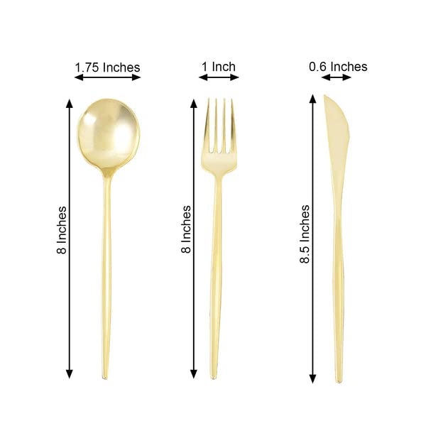 Efavormart 24 Pack | Gold Sleek Modern Flatware Set, Premium Plastic Silverware Cutlery Set - 8"