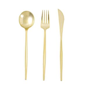 Efavormart 24 Pack | Gold Sleek Modern Flatware Set, Premium Plastic Silverware Cutlery Set - 8"