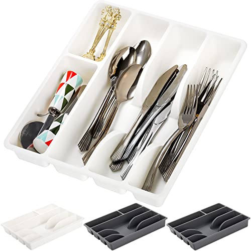 SOUJOY 4 Pack Utensil Organizer Silverware Drawer Organizer, 5 Component Cutlery Storage Tray, Plastic Compact Kitchen Utensil Holder for Spoons Forks Knives, Easily Organize and Store