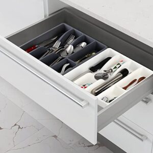 SOUJOY 4 Pack Utensil Organizer Silverware Drawer Organizer, 5 Component Cutlery Storage Tray, Plastic Compact Kitchen Utensil Holder for Spoons Forks Knives, Easily Organize and Store