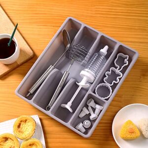 SOUJOY 4 Pack Utensil Organizer Silverware Drawer Organizer, 5 Component Cutlery Storage Tray, Plastic Compact Kitchen Utensil Holder for Spoons Forks Knives, Easily Organize and Store