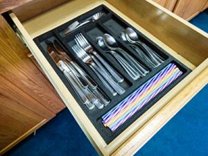 polar whale flatware silverware drawer organizer cutlery forks knives spoons non-slip waterproof compact tray insert 11 x 15 x 1 inch 6 slot great for home kitchen rvs campers boats