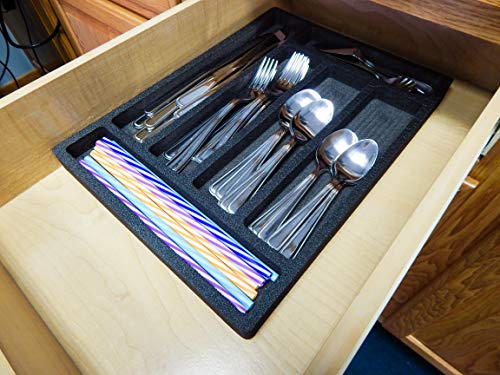 Polar Whale Flatware Silverware Drawer Organizer Cutlery Forks Knives Spoons Non-Slip Waterproof Compact Tray Insert 11 x 15 x 1 Inch 6 Slot Great for Home Kitchen RVs Campers Boats