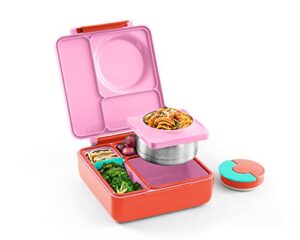 omiebox bento box for kids – insulated lunch box with leak proof thermos food jar – 3 compartments, two temperature zones (single) (packaging may vary)
