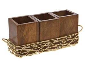 godinger wooden three section cutlery caddy organizer, nest collection – gold