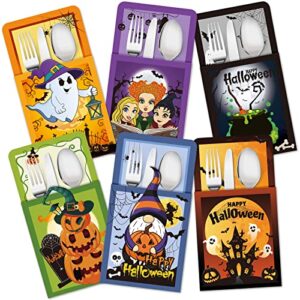 whaline 18pcs halloween cutlery holder set 6 designs witch ghost pumpkin gnome patterned silverware holder paper pocket creepy cartoon tableware utensil holder for dinner party supplies
