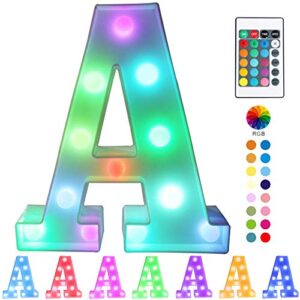 pooqla colorful led marquee letter lights with remote – light up marquee signs – party bar letters with lights decorations for the home – multicolor a