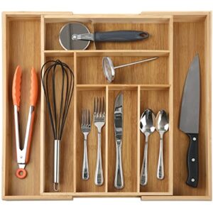 lorena bamboo expandable drawer organizer for kitchen drawers, kitchen utensil organizer, flatware & cutlery organizer