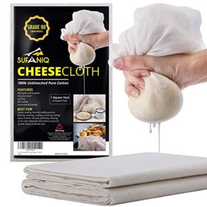 sufaniq cheesecloth, grade 90 (9 sq feet), 100% pure cotton reusable cheese cloths for straining, unbleached ultra fine cheese cloth fabric, premium butter muslin cloth for straining – (1 sq yard)