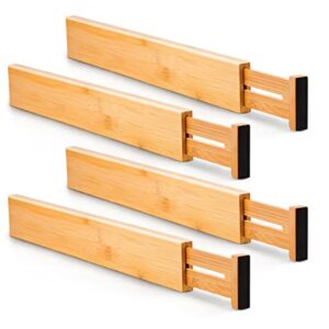 Utoplike 4 pcs Bamboo Kitchen Drawer Dividers 16.8-21.8IN) and Bamboo Expandable Kitchen Drawer Organizer, Adjustable Utensil Holder Set