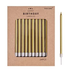 phd cake 24-count gold long thin metallic birthday candles, cake candles, birthday parties, wedding decorations, party candles