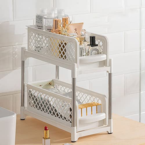 CHDHALTD Stainless Steel Sliding Cabinet Basket, Kitchen Organizer Under Sink Drawer Mesh Storage Rack with Pull for Bathroom Desktop Shelf(Grey)