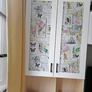 Self Adhesive Vintage Map Shelf Liner Birds Newspaper Contact Paper for Cabinets Dresser Drawer Pantry Table Desk Furniture Decal 17.7X117 Inches