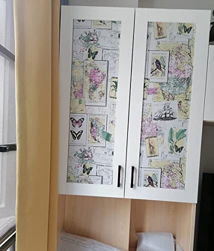Self Adhesive Vintage Map Shelf Liner Birds Newspaper Contact Paper for Cabinets Dresser Drawer Pantry Table Desk Furniture Decal 17.7X117 Inches