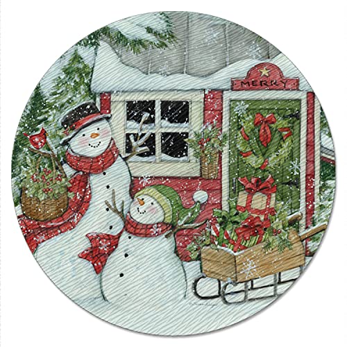 CounterArt Snowman's Farmhouse 4mm Heat Tolerant Tempered Glass Lazy Susan Turntable 13" Diameter Cake Plate Condiment Caddy Pizza Server