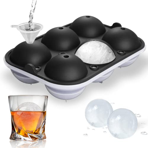 Ice Ball Maker, TINANA Reusable 2.5 Inch Ice Cube Trays, Easy Release Silicone Round Ice Sphere Tray with Lids & Funnel for Whiskey, Cocktails & Bourbon