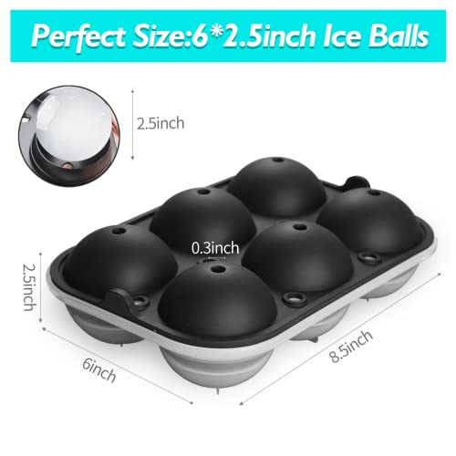 Ice Ball Maker, TINANA Reusable 2.5 Inch Ice Cube Trays, Easy Release Silicone Round Ice Sphere Tray with Lids & Funnel for Whiskey, Cocktails & Bourbon