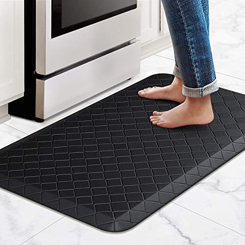 HappyTrends Kitchen Floor Mat Cushioned Anti-Fatigue Kitchen Rug,17.3"x28",Thick Waterproof Non-Slip Kitchen Mats and Rugs Heavy Duty Ergonomic Comfort Rug for Kitchen,Floor,Office,Sink,Laundry,Black