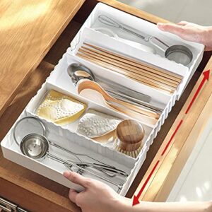 spakoo plastic expandable drawer insert organizer – utensils storage box with 2 adjustable components tray to fit drawers hold flatware, cutlery, silverware for kitchen, office, bathroom