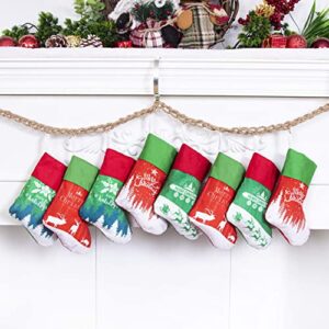 8 pack mini christmas stockings dinner table decorations snowflake tableware holder socks decorations knife spoon fork bag for xmas party dinner table supplies