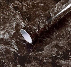 yija black brown marble removable wallpaper film self-adhesive granite sticker kitchen peel stick backsplash marble tile countertop furniture shelf 15.6in by79in