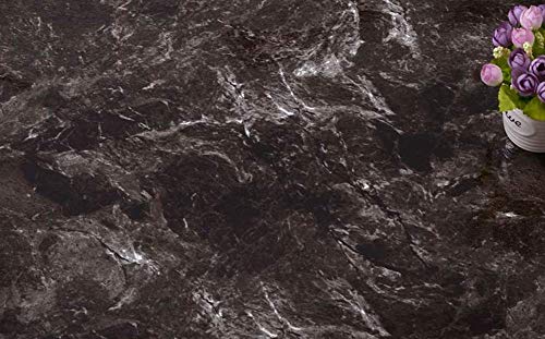 Yija Black Brown Marble Removable Wallpaper Film Self-Adhesive Granite Sticker Kitchen Peel Stick Backsplash Marble Tile Countertop Furniture Shelf 15.6In by79In